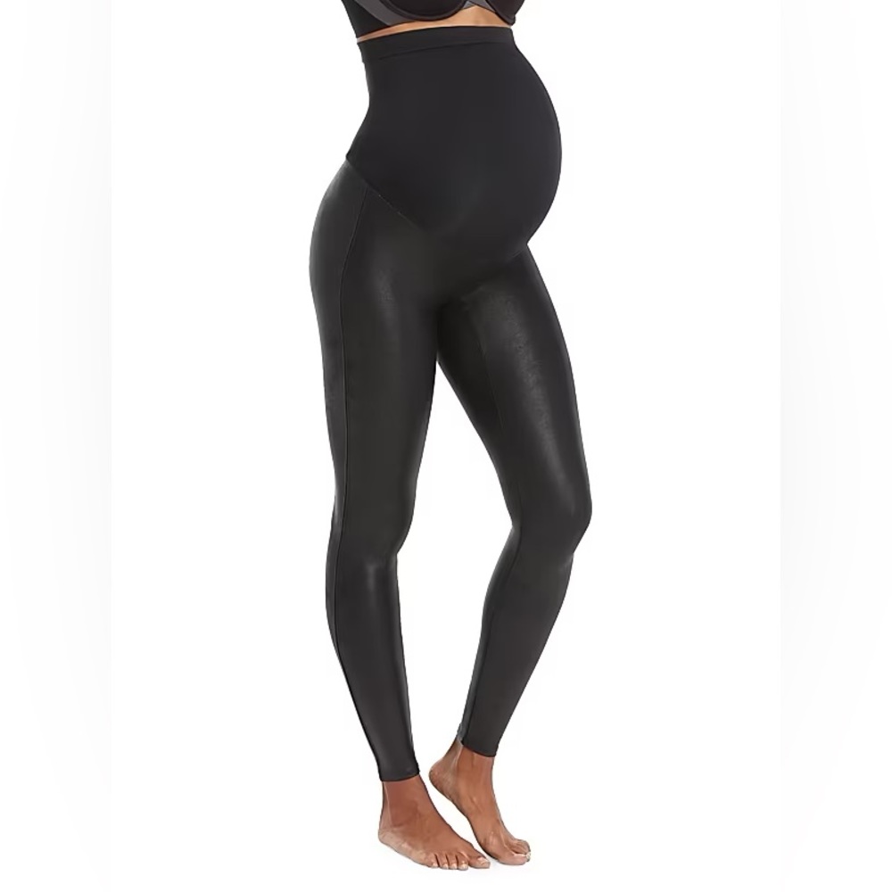 SPANX Black Faux Leather Maternity Leggings – Size L